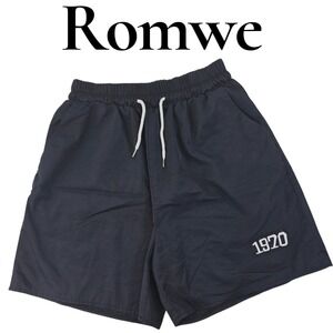 Romwe Athletic Shorts Medium Black Polyester Sporty 1970 Patch Retro Gym Summer‎